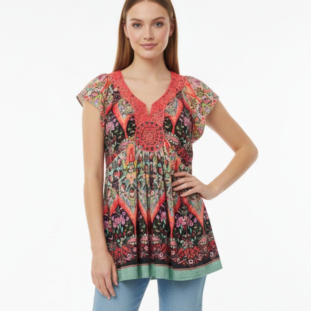 Covington Blouse Y2K Babydoll Paisley Fairy Whimsigoth Boho Black Pink L